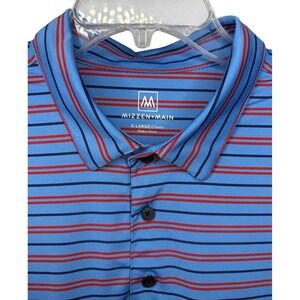 Mizzen+Main Men's XL Classic Fit‎ Blue Red Striped Short Sleeve Polo Shirt